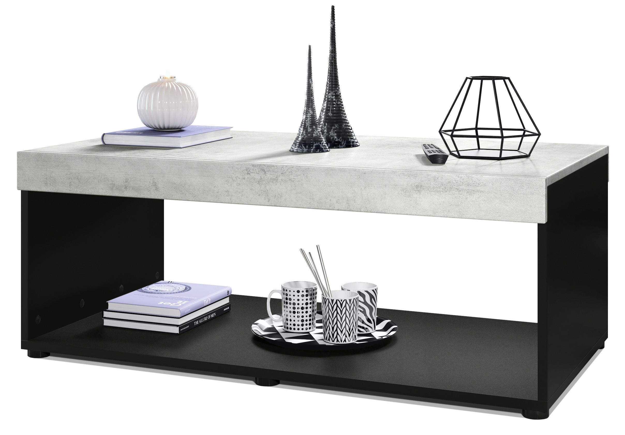 COUCHTISCH Pure Tischplatte und Blenden in Beton Oxid Optik - Hellgrau, Holzwerkstoff (58/104/40.5cm) - Vladon