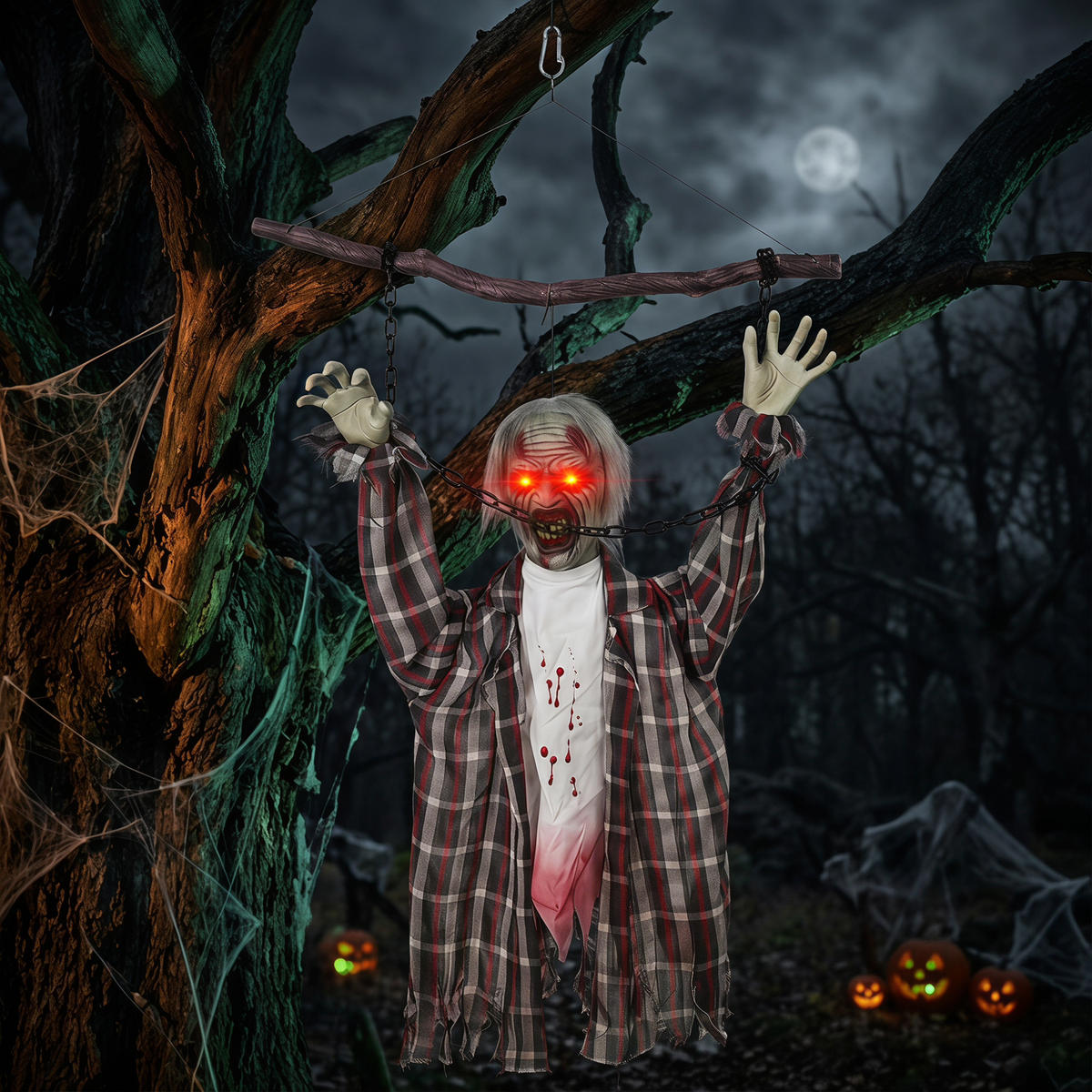 HALLOWEEN-DEKO Metall Polyesterfaser Grau-Rot - Multicolor, Metall (16/110/80cm) - HOMCOM