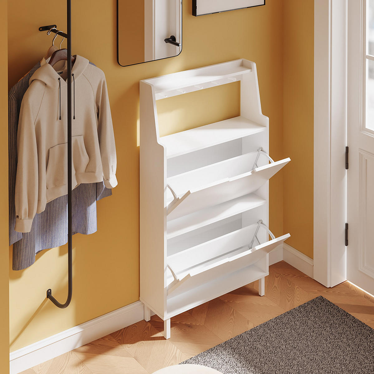 SCHUHSCHRANK mit 2 Türen Weiß 60x19x119cm Modern - Weiß, Holzwerkstoff (19/119/60cm) - SoBuy