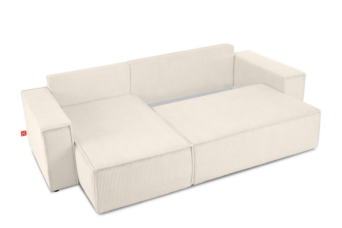 ECKSOFA-LINKS/RECHTS NAPI Schlaffunktion mit Cordbezug, beige - Ecru/Schwarz, Textil (262/148cm) - KONSIMO®