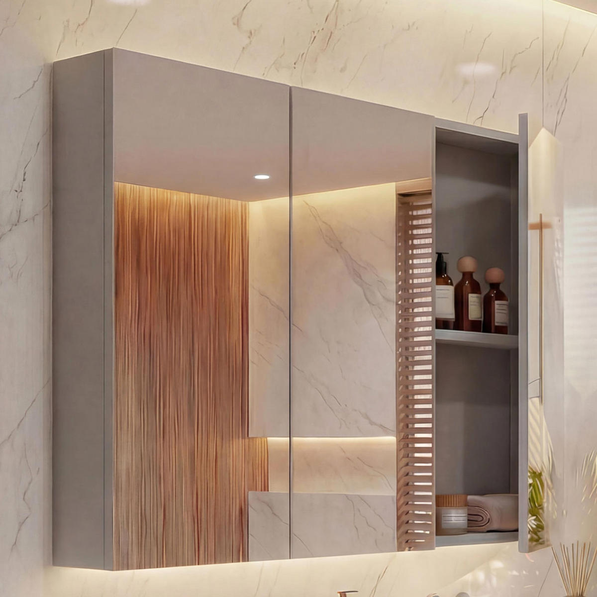 SPIEGELSCHRANK B19B Hochglanz Grau - Grau, Holz (80/70/16cm) - MCW