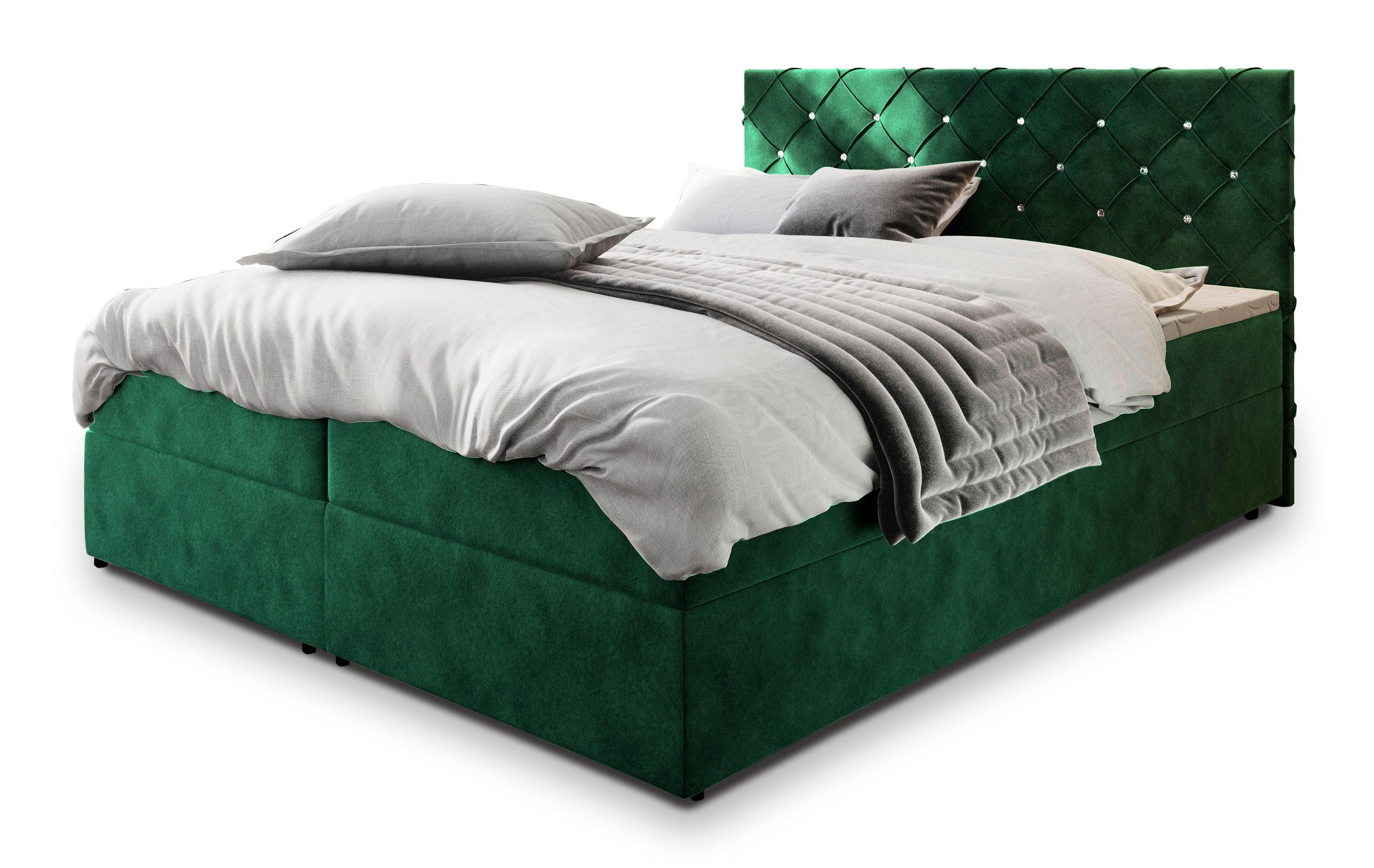 POSTEL BOXSPRING RIVA 160x200 cm, s matrací a úložným prostorem, tmavě zelená - tmavě zelená, kompozitní dřevo/textil (160/200cm) - MASSENO