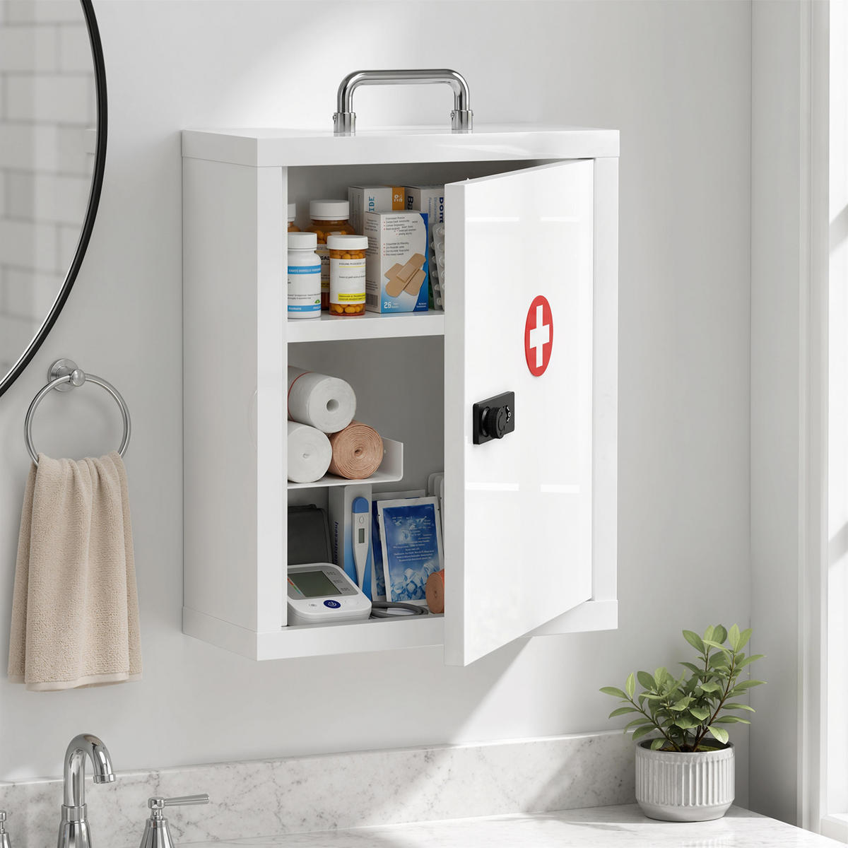 MEDIZINSCHRANK Kaltgewalzter Stahl Weiß - Weiß, Metall (14/38/32cm) - HOMCOM
