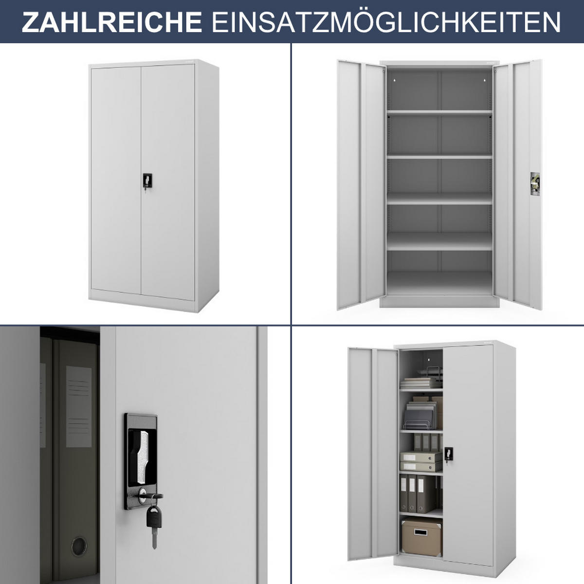 AKTENSCHRANK abschließbar KADO Flügeltüren 185x90x60cm Grau - Grau, Metall (90/185/60cm) - DELUKE