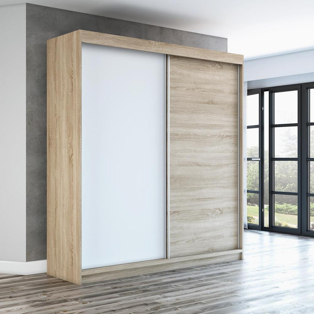 SCHWEBETÜRENSCHRANK 120 CM PAX Farbe: Sonoma / weiß / sonoma - Braun/Weiß, Holzwerkstoff (120/215/59.5cm) - A&J MöbelLand