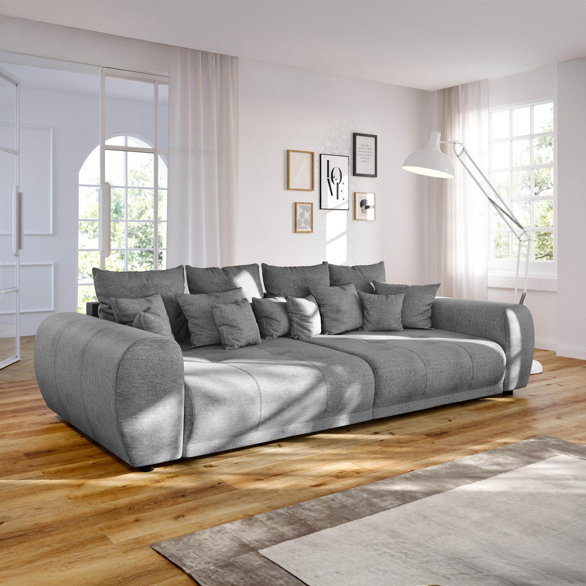 BIGSOFA Geflechtstoff 310x135x86 grau MIRELLA - Grau, Kunststoff (310/86/135cm) - Massivmoebel24