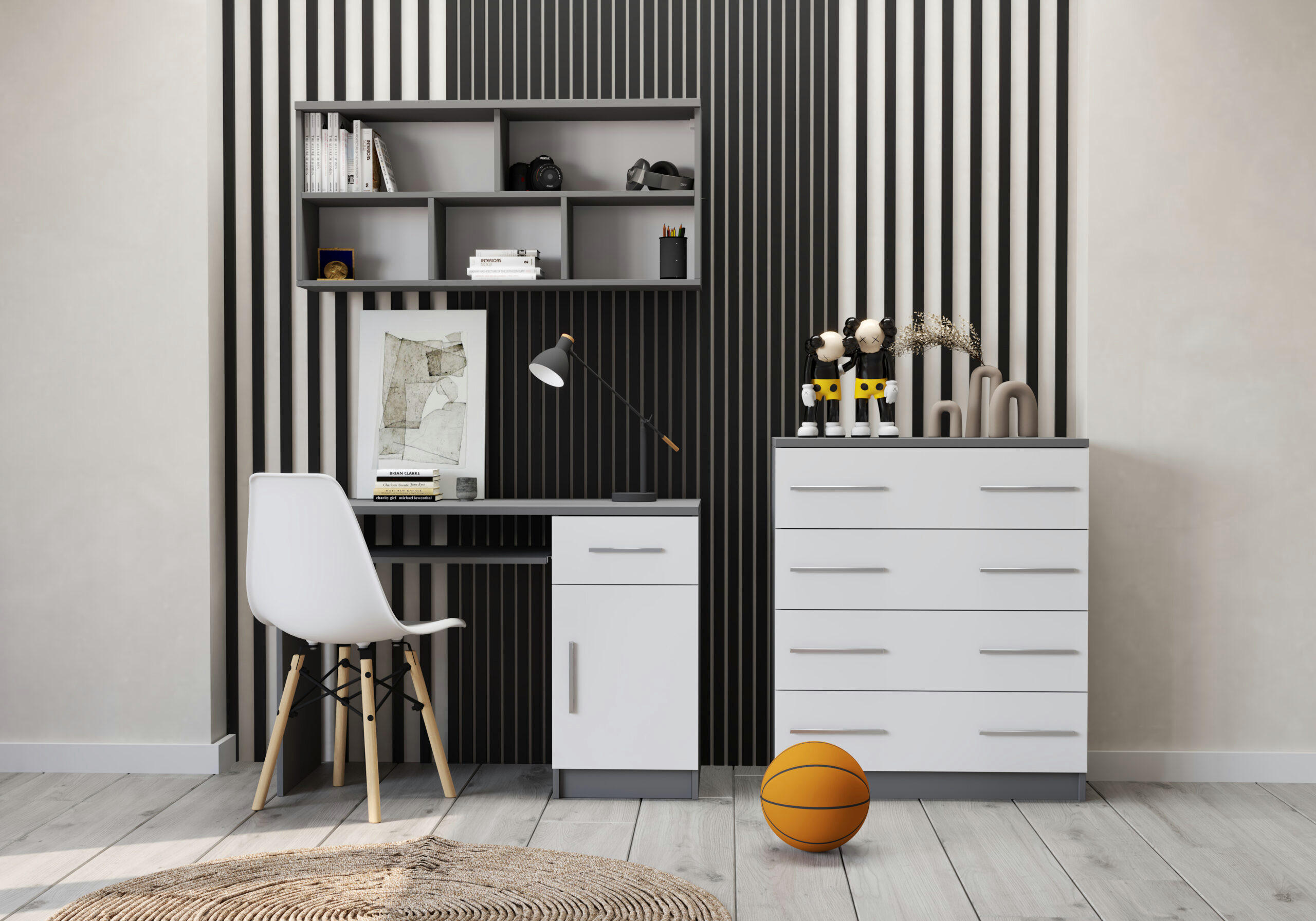 JUGENDZIMMER Arivo in Weiß und Grau 3 teilig Kinderzimmer Komplett Set mit Schreibtisch, Wandregal und Kommode - Weiß, Holzwerkstoff (80/200/120cm)