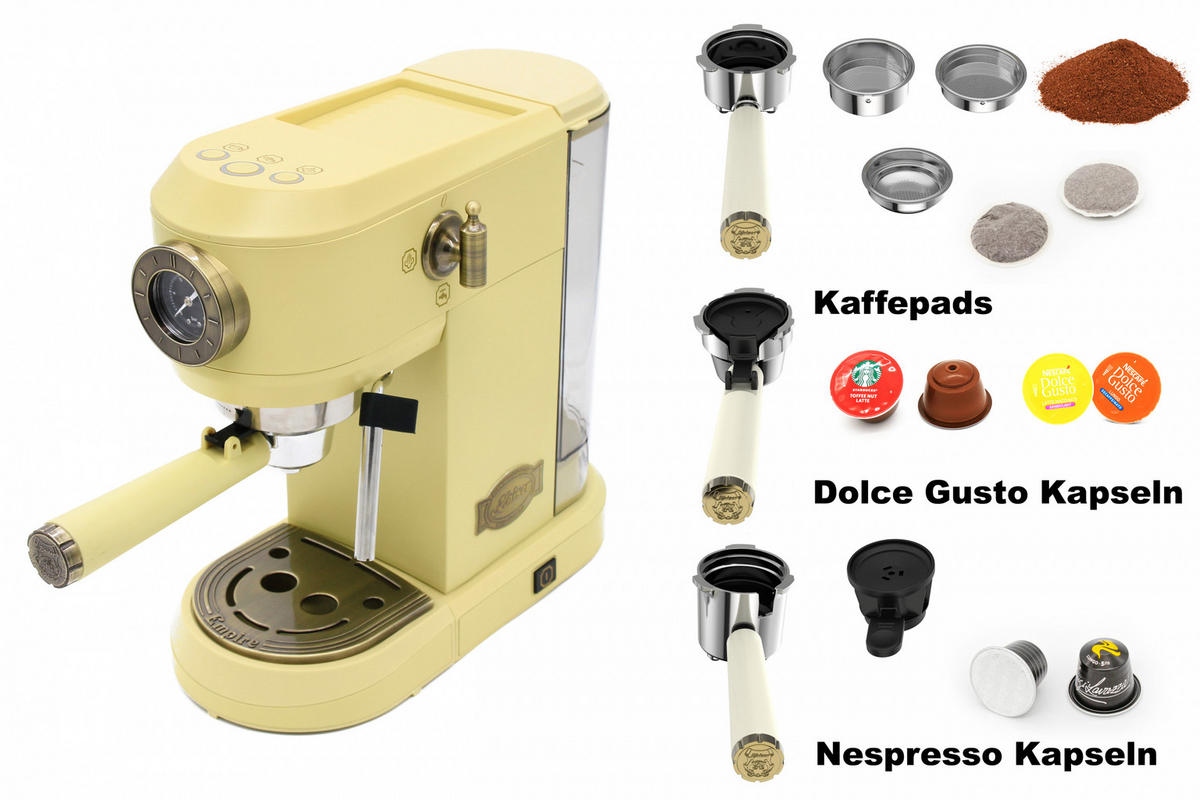 KAFFEEMASCHINE KA 2005 ElfEm, Elfenbein, 19 bar, Siebträger-Espressomaschine - Beige, Metall (14.5/31/29.5cm) - Kaiser Küchengeräte