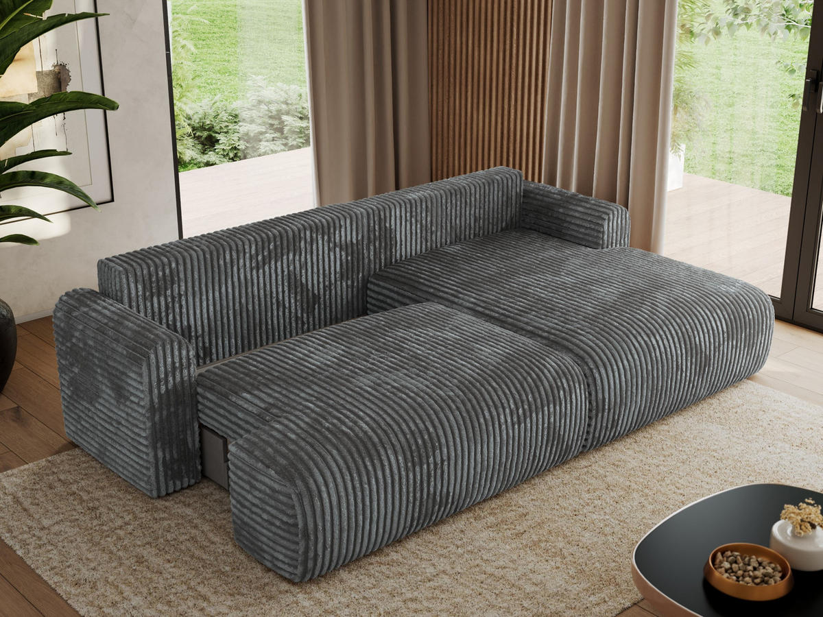 ECKSCHLAFSOFA TONO L Dunkelgrau Cord - rechts - Dunkelgrau/Schwarz, Kunststoff/Textil (150/260cm) - MKS