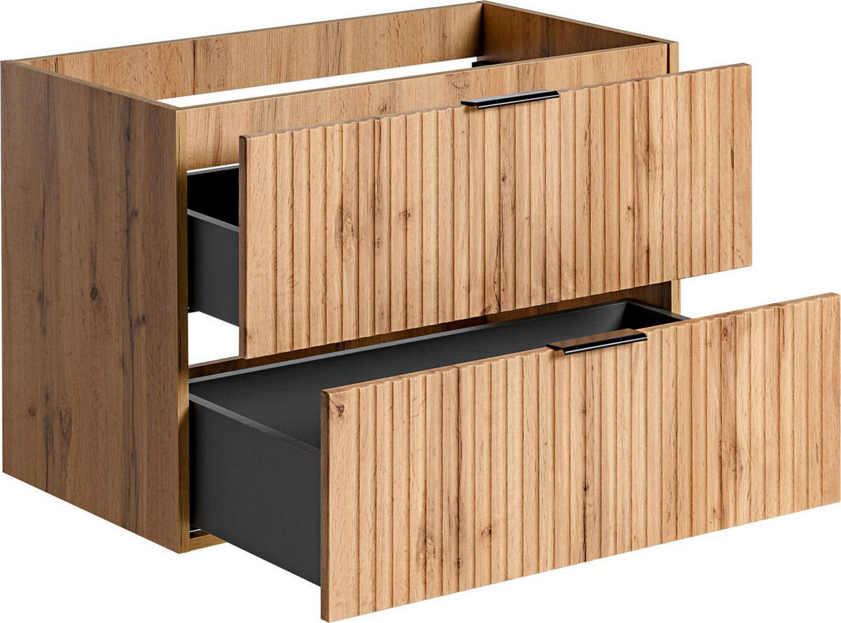 WASCHBECKENUNTERSCHRANK Niva hängend mit Rillenfronten in Eiche Braun, 80/57/46 cm - Eiche Wotan/Multicolor, Holzwerkstoff/Kunststoff (80/57/46cm) - WFL GROUP