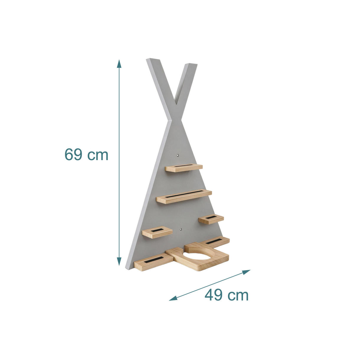 WANDREGAL Grau für Toniebox Zeltform Magnetleisten - Grau, Holz/Holzwerkstoff (49/69/9cm) - Relaxdays