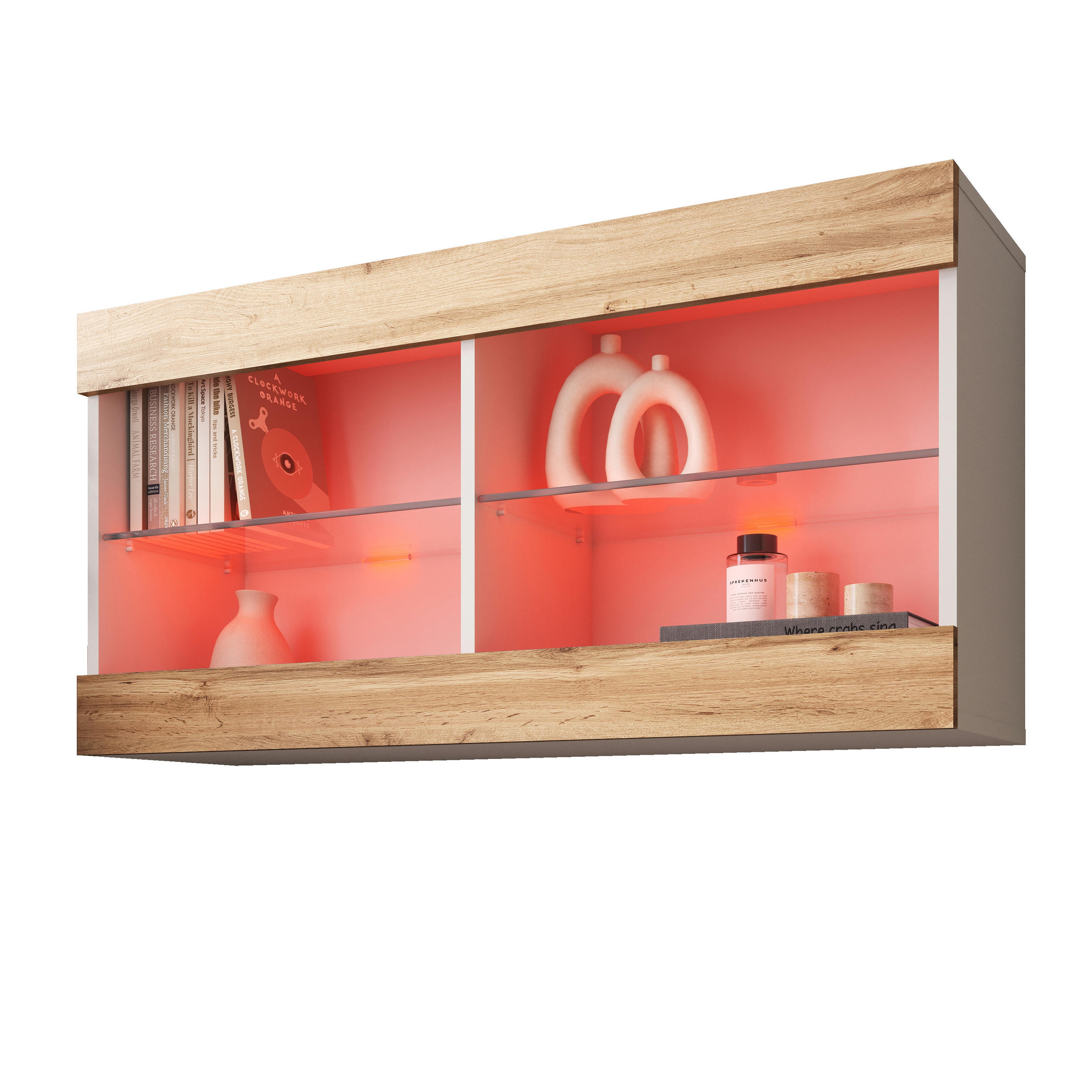 Komodee Hängevitrine Weiß, Eiche Wotan 100x50x29.5 cm