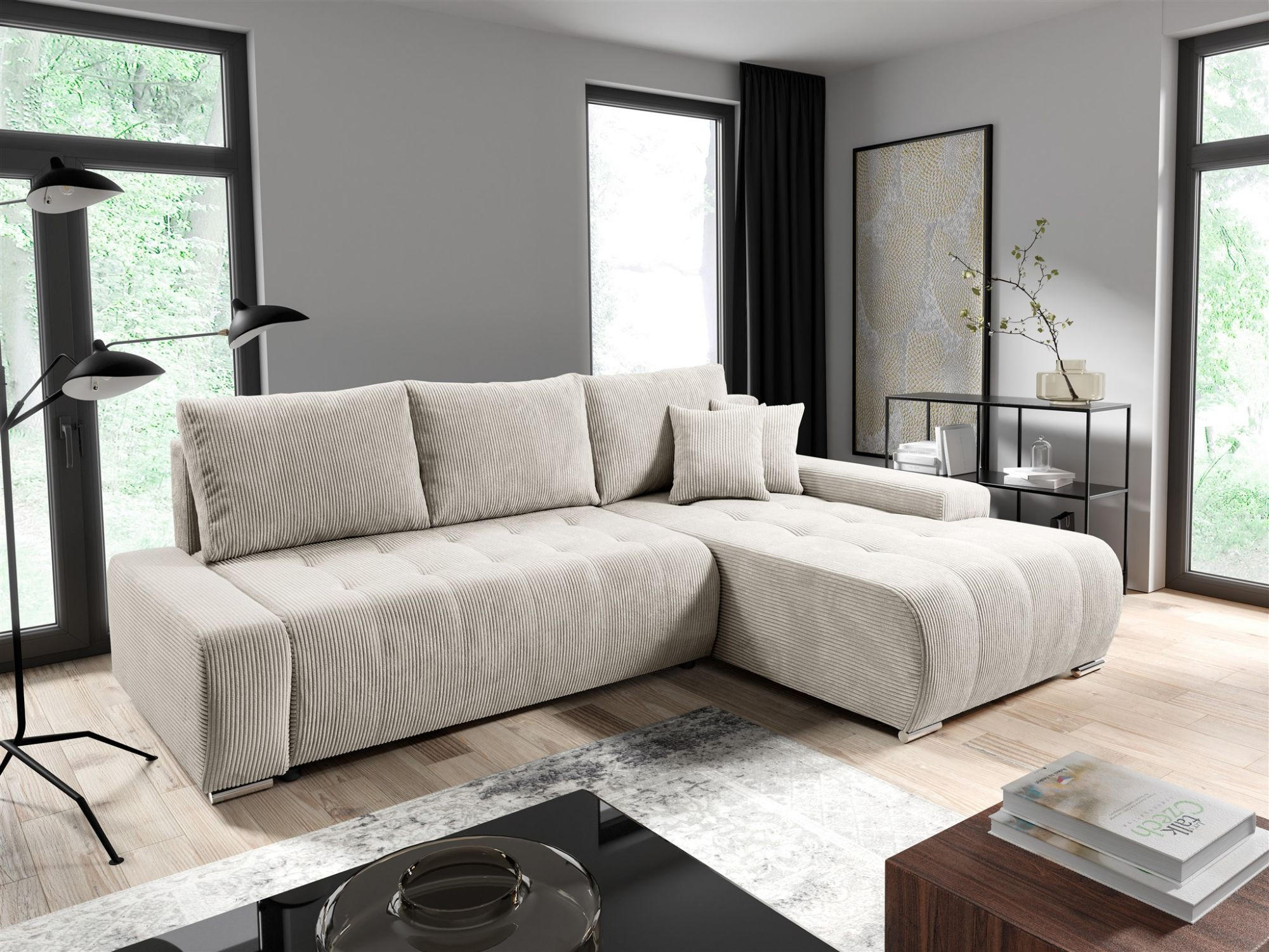 ECKSOFA Vogar In Poso - Creme, Holzwerkstoff/Textil (265/185cm) - Fun Möbel