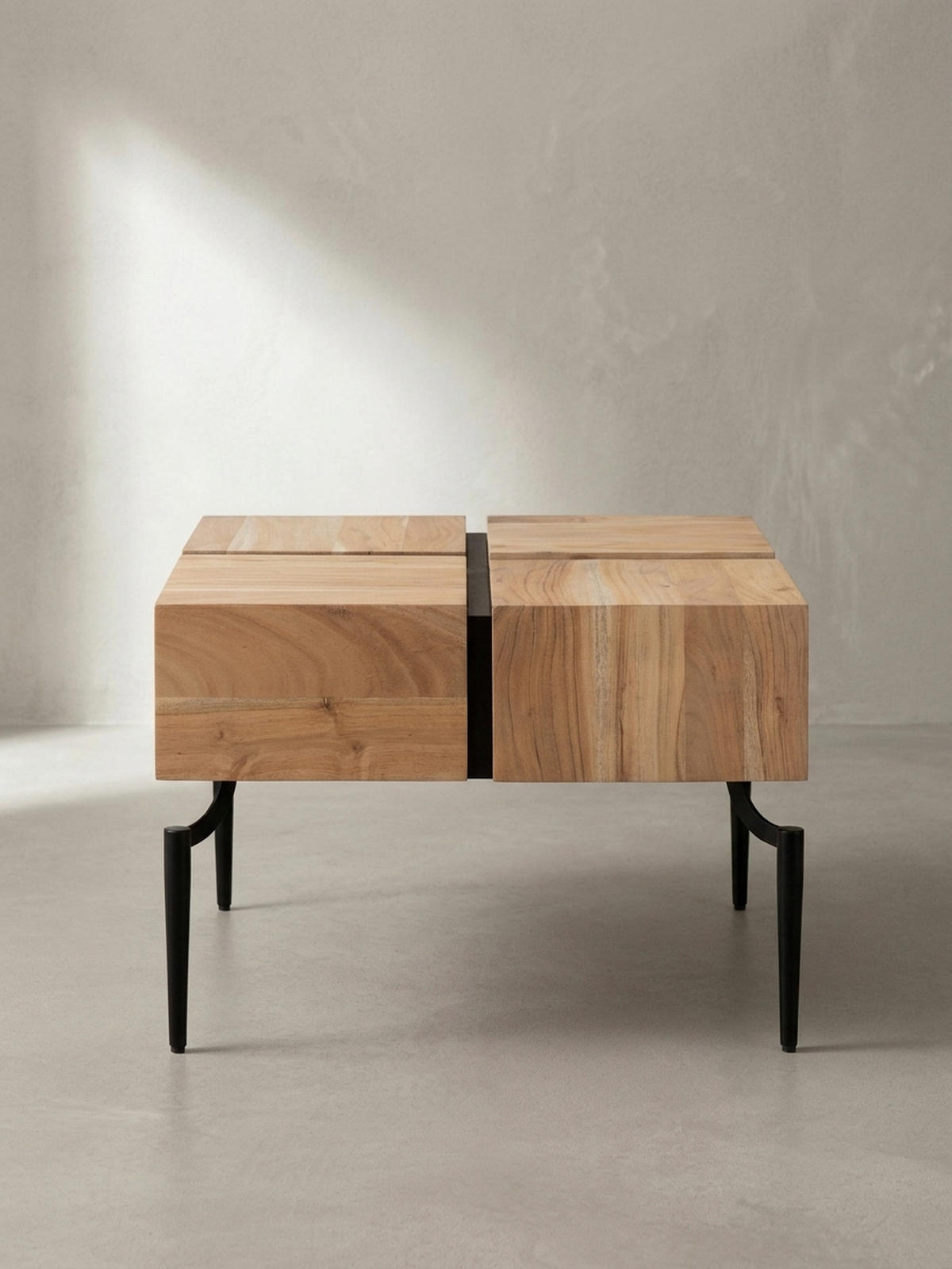 COUCHTISCH Massivholz Quadratisch Metallgestell Würfel-Form Modern, Akazie 60x60x40 cm - Schwarz/Akaziefarben, Holz/Metall (60/60/40cm) - KADIMA DESIGN