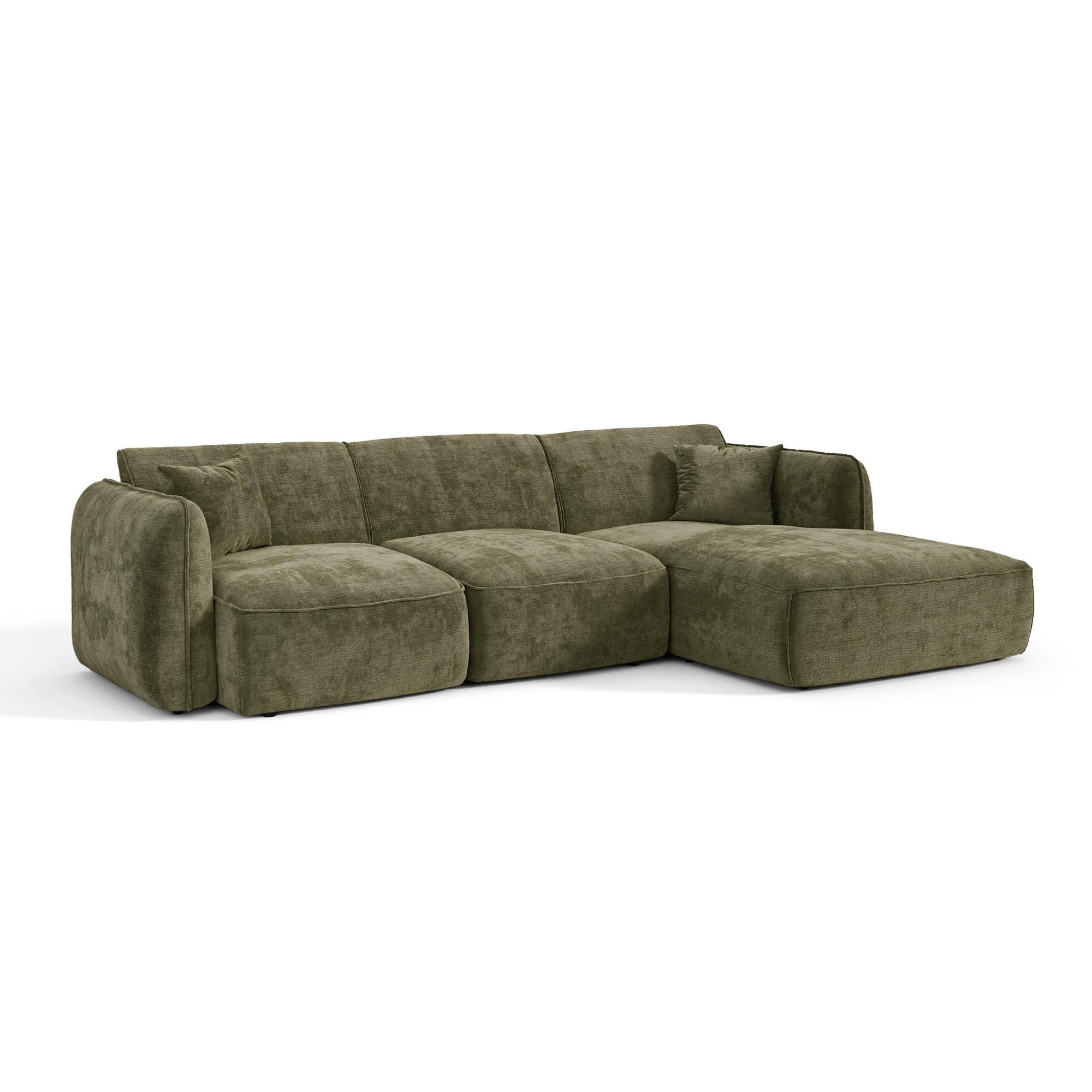 ECKSOFA rechtwinklig LOMI Geprägter Samt Vintage-Grün 272cm - Dunkelgrün/Grün, Textil (272/90cm) - Premium Interiors