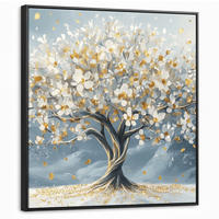 LEINWAND Bilder mit Rahmen - Baum - Winter - Baum des Lebens - Modern - Gold - 90x90 - Goldfarben, Textil (90/90cm) - MuchoWow