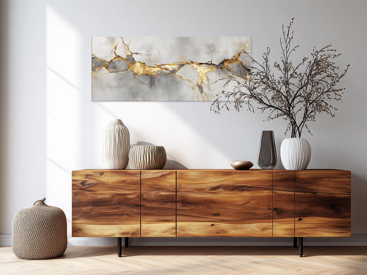 GLASBILD 125x50 cm abstrakt grau gold - Anthrazit, Glas (125/50cm) - artissimo