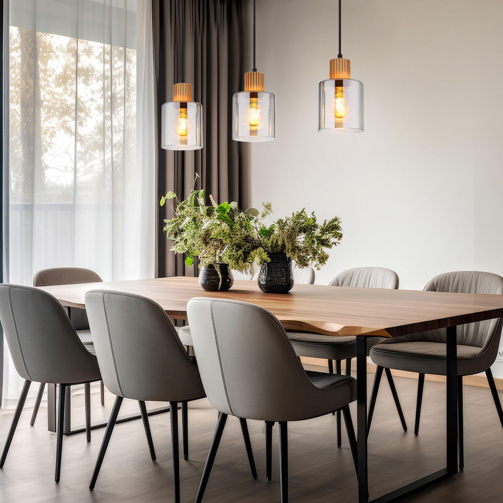 LED HÄNGELEUCHTE Metall Holzoptik Schwarz - Schwarz, Holz (64/12/120cm) - Globo Lighting