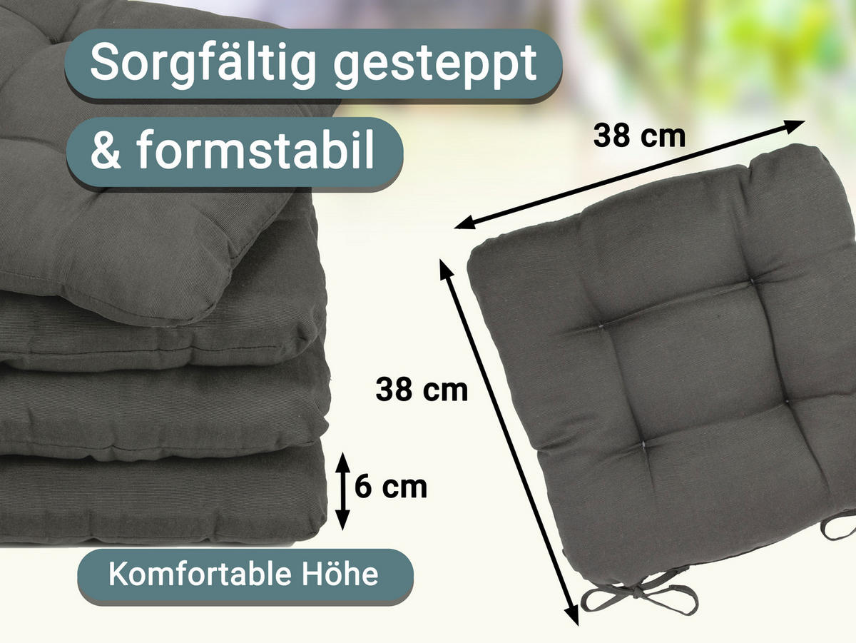 STUHLKISSEN, 4er-Set, 55% Baumwolle, 45% Polyester - Graphitfarben, Textil (38/38/6cm) - Zollner