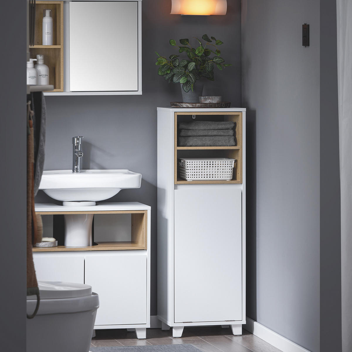 WÄSCHESCHRANK Weiß - Weiß, Holzwerkstoff (35/105/30cm) - SoBuy