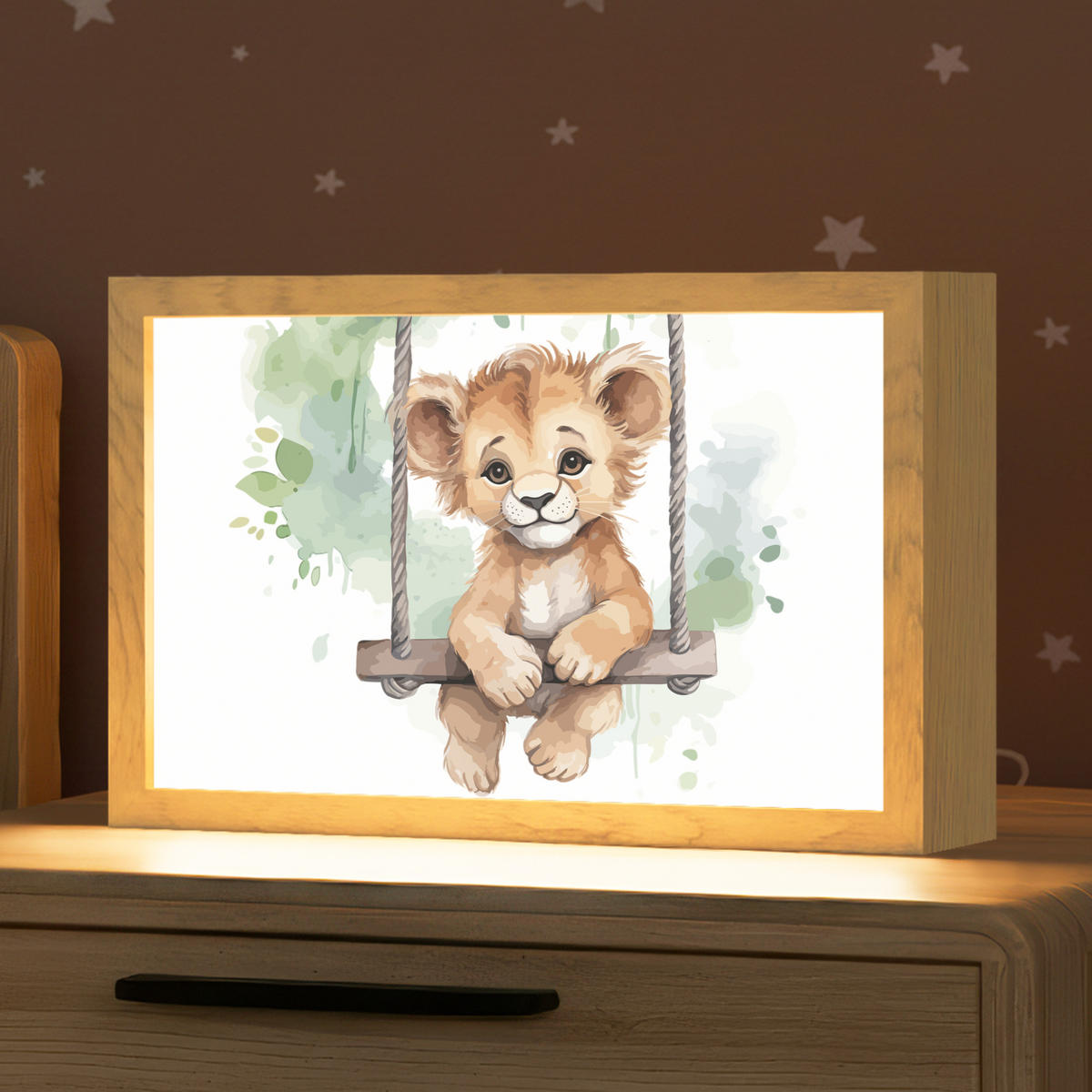 NACHTTISCHLAMPE Löwe - Tier - Kinder - Dschungel 30x20 cm - Weiß, Holzwerkstoff (8/30/20cm)