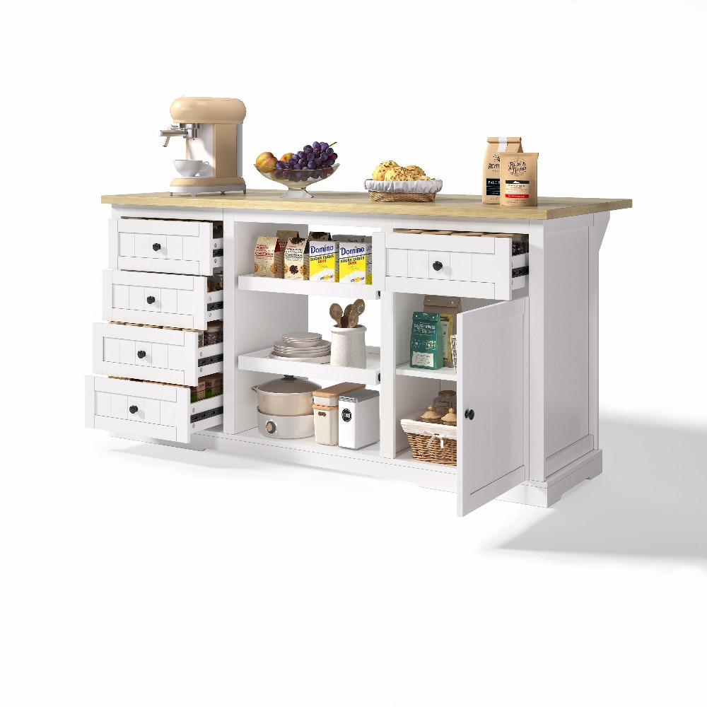 SIDEBOARD KÜCHENINSEL MIT STECKDOSEN, 5 Schubladen, Klappbar, Weiß, 150/65/75,5 cm - Eichefarben, Holzwerkstoff (65/75.5/150cm) - Rolipo