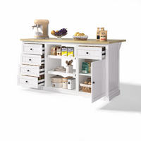 SIDEBOARD KÜCHENINSEL MIT STECKDOSEN, 5 Schubladen, Klappbar, Weiß, 150/65/75,5 cm - Eichefarben, Holzwerkstoff (65/75.5/150cm) - Rolipo