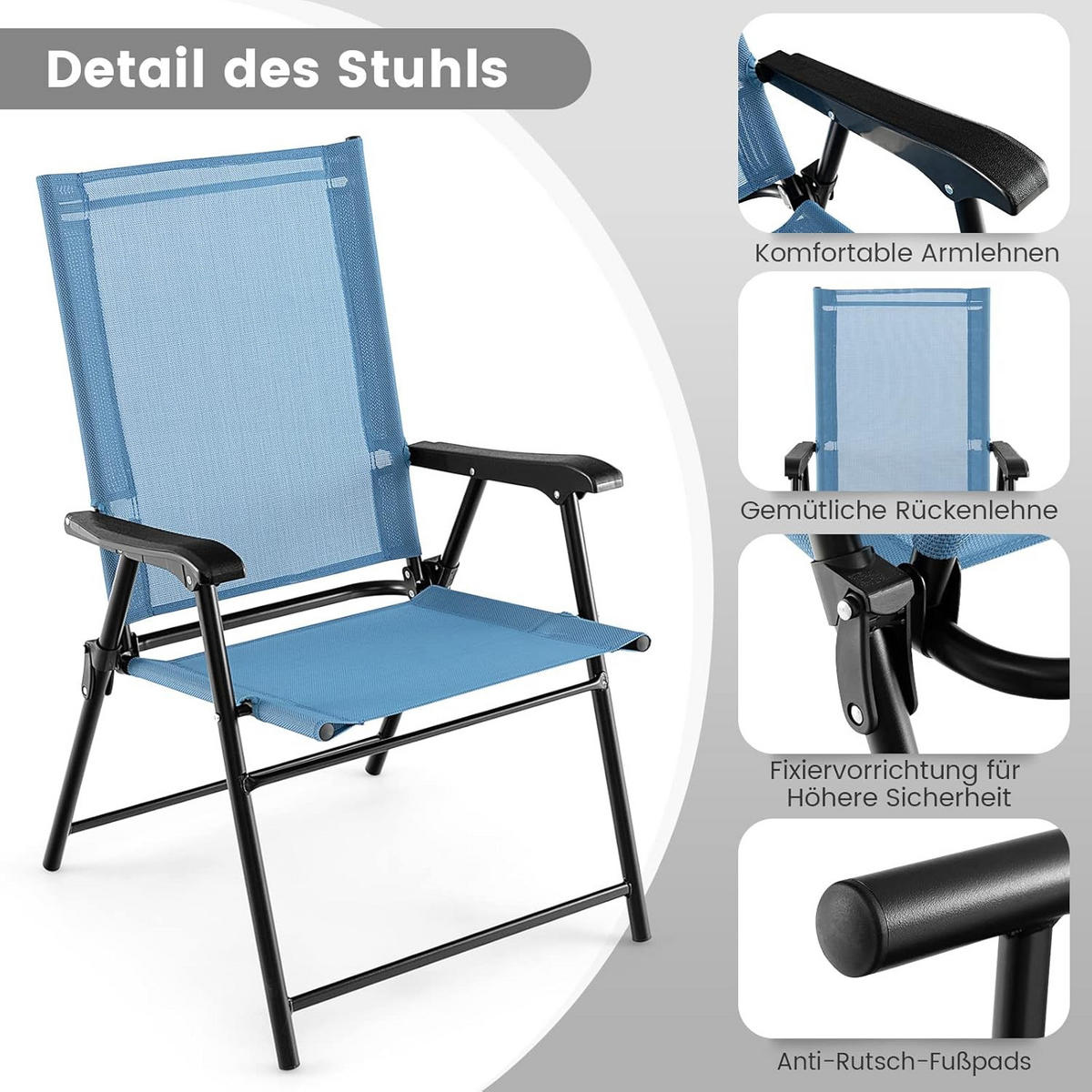 KLAPPSTÜHLE Blau(2er-Set) - Blau, Metall (60/93/65cm) - COSTWAY