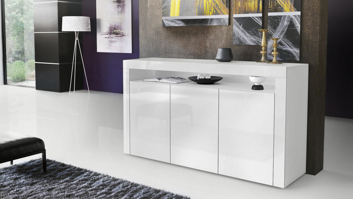 SIDEBOARD Valencia Weiß Hochglanz / Weiß Hochglanz - Weiß Hochglanz, Holzwerkstoff (155/92/40cm) - Vladon