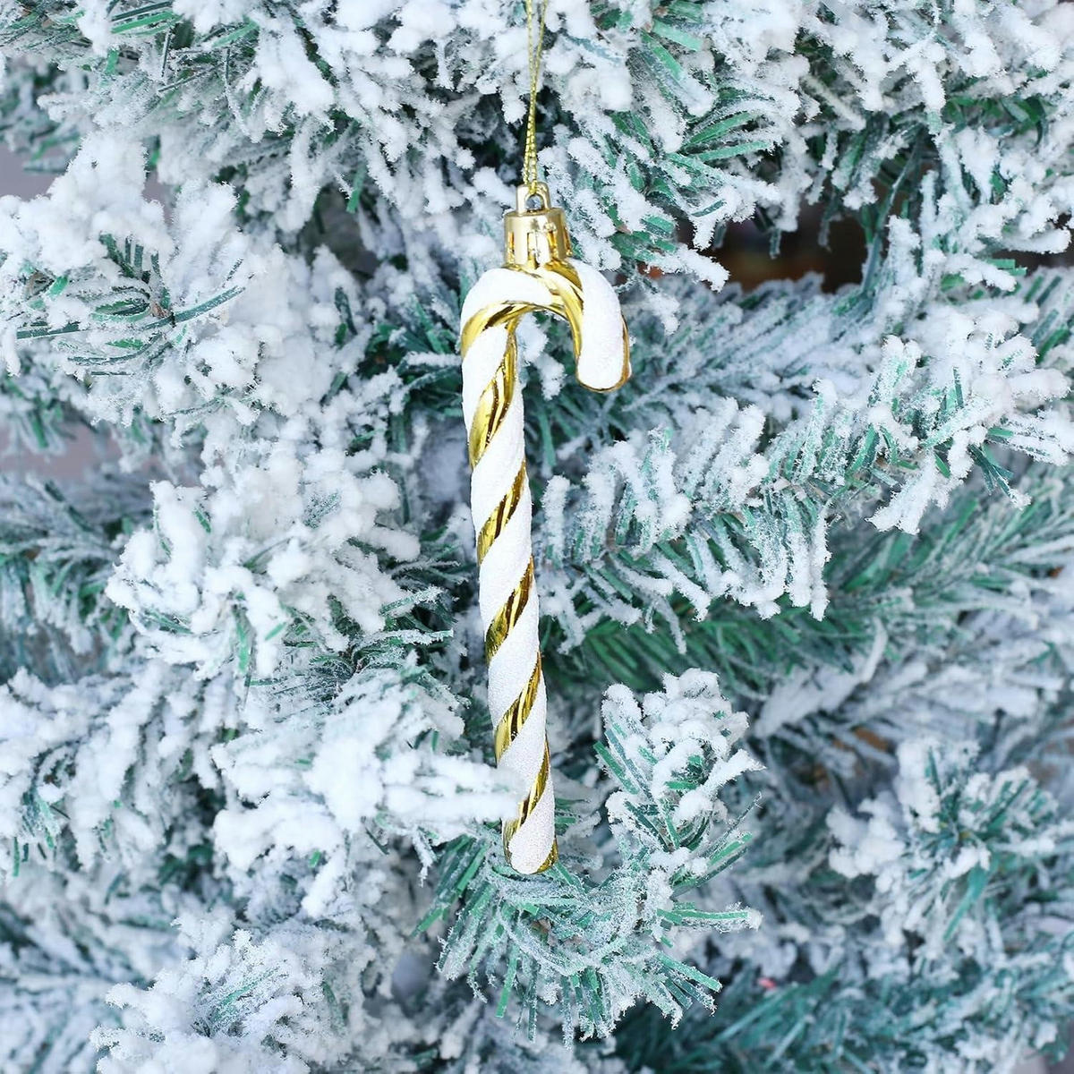 WEIHNACHTSBAUMSCHMUCK 12-teiliges Set Zuckerstangen-Anhänger Weiß-Gold - Multicolor, Kunststoff (3/1/10cm)