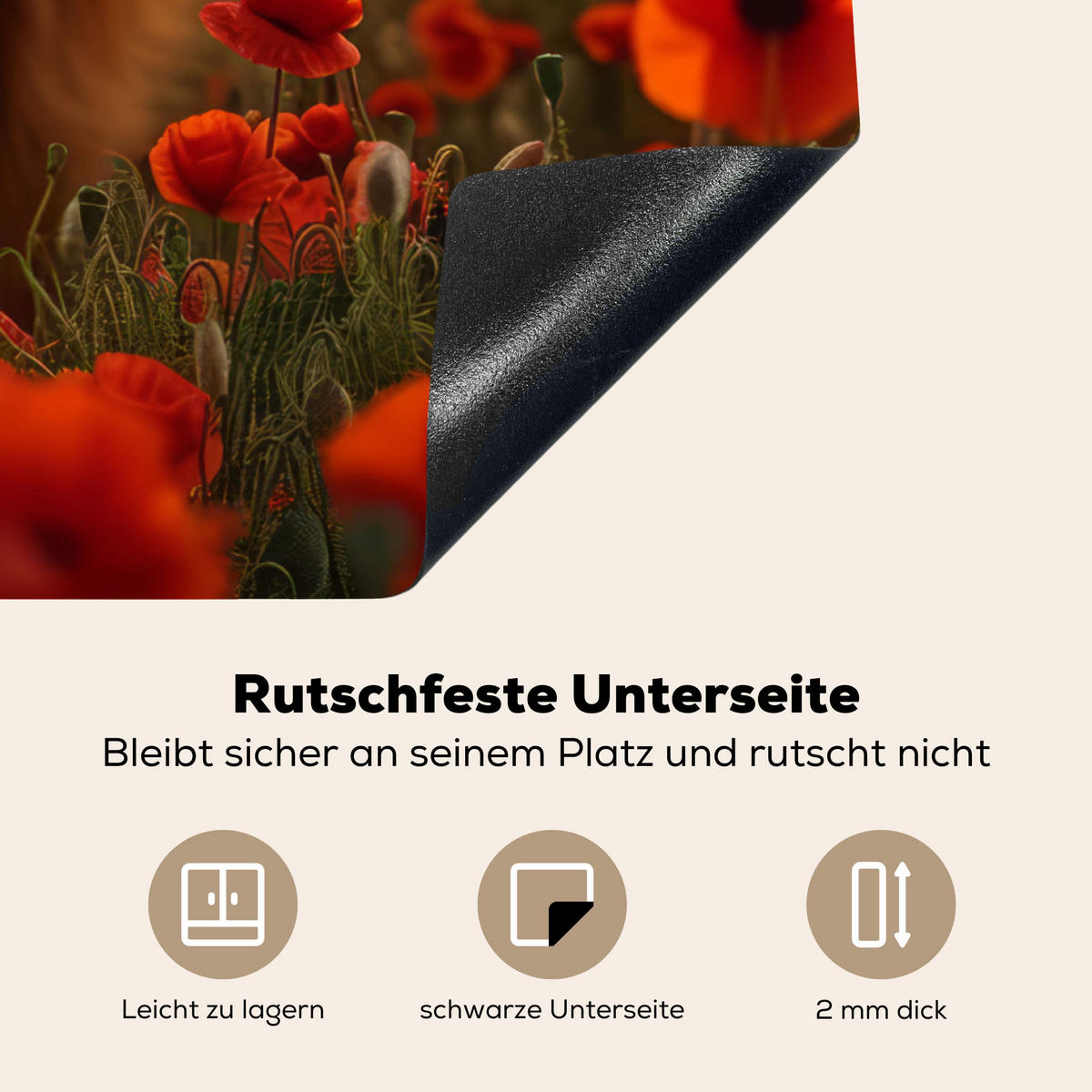 HERDABDECKPLATTE Schottische Highlander - Rosen - Blumenfeld - Sonnenuntergang Induktionsmatte 78x78 cm - Rotbraun, Kunststoff (78/78/0.2cm) - MuchoWow