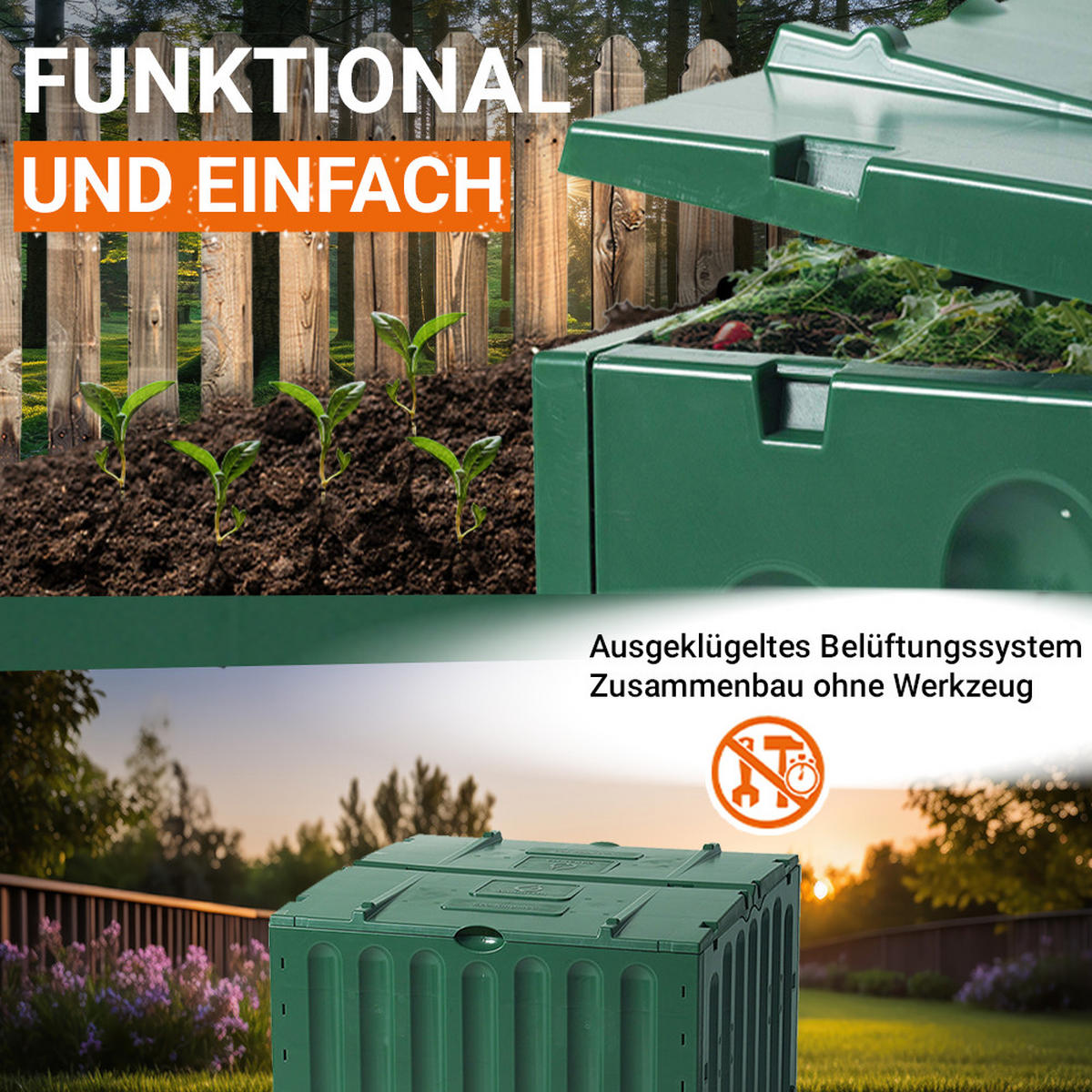 KOMPOSTER 600 L, grün - Grün, Kunststoff (80/95/80cm) - GARANTIA