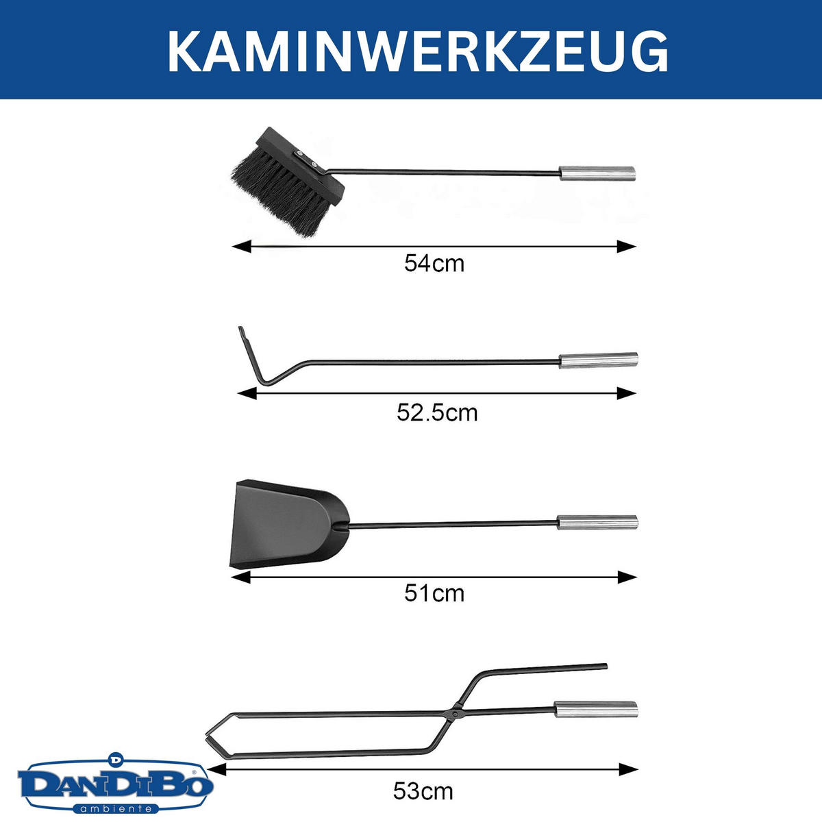 KAMINBESTECK Modern Schwarz 5 Teilig Set - Schwarz, Metall (23/60/16cm) - DanDiBo