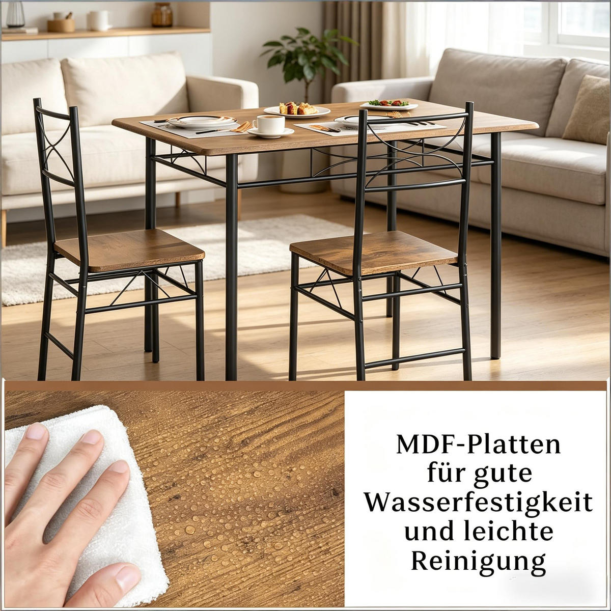 ESSGRUPPE DE-39311 110/70 cm Tisch mit 4 Stühlen Schwarz - Schwarz, Metall (110/76/70cm) - ComfortXL