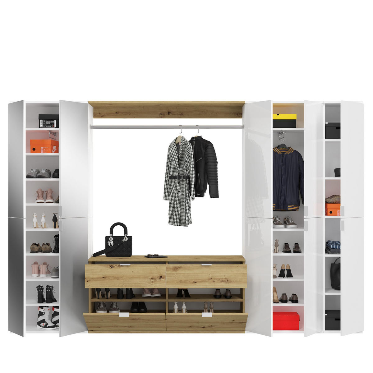 GARDEROBE Nexus 4-tlg. (B/H/T: ca. 273/193/34 cm) in Weiß / Artisan Eiche /weiß hochglanz - Eichefarben, Holzwerkstoff (273/193/34cm)