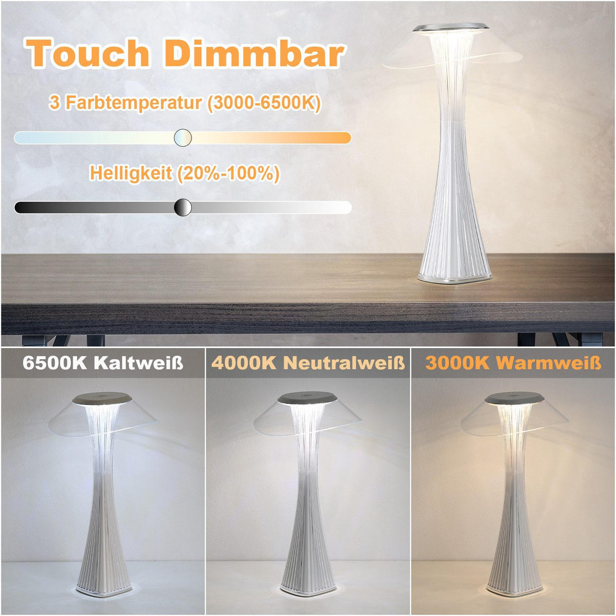 TISCHLEUCHTE BYRD 15.1/27.4/15.1 cm - Weiß, Kunststoff (15.1/15.1/27.4cm) - ZMH