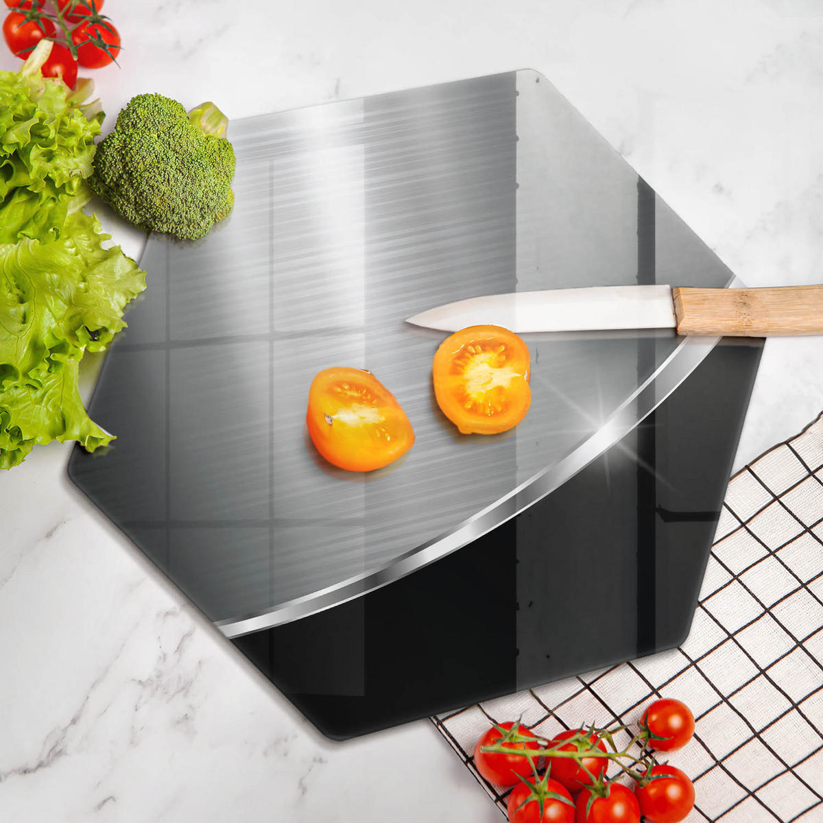 GLASPLATTE 40 cm Metallische Abstraktion - Alufarben, Glas (40/40cm) - Wallfluent