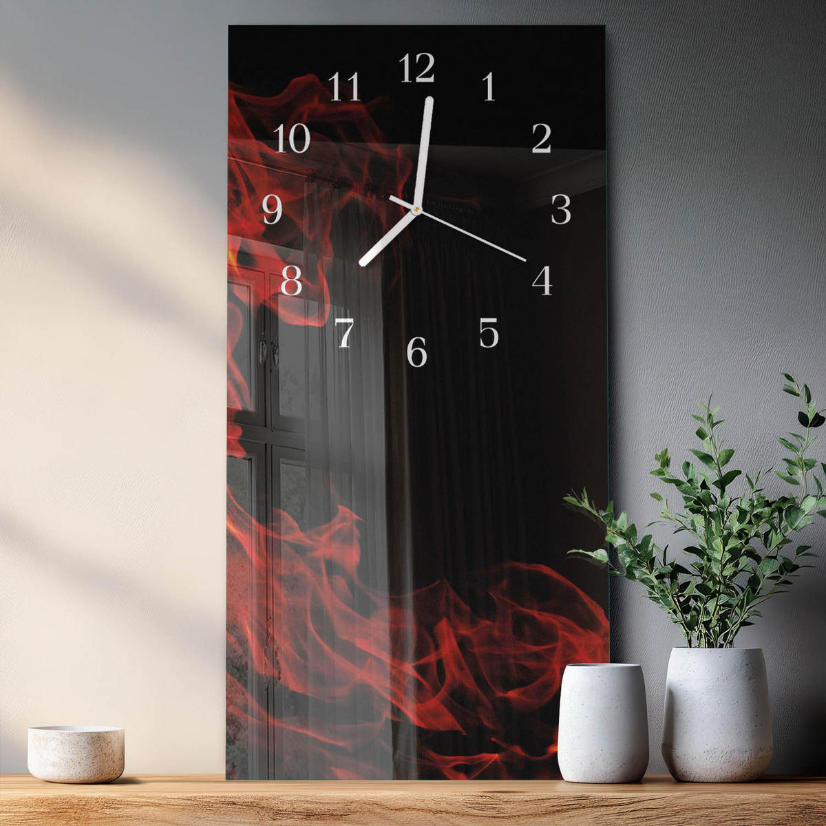 WANDUHR 30x60 cm - Rote Kreise - Multicolor, Glas (30/60/0.4cm) - TULUP