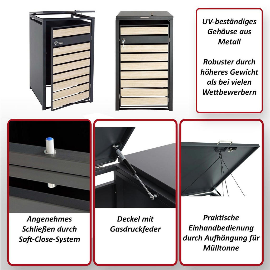 Thumbnail - MCW 1Er-Mülltonnenverkleidung, Kirschbaum, Metall, 73x117x98 cm, Aufbewahrung & Schutzhüllen
