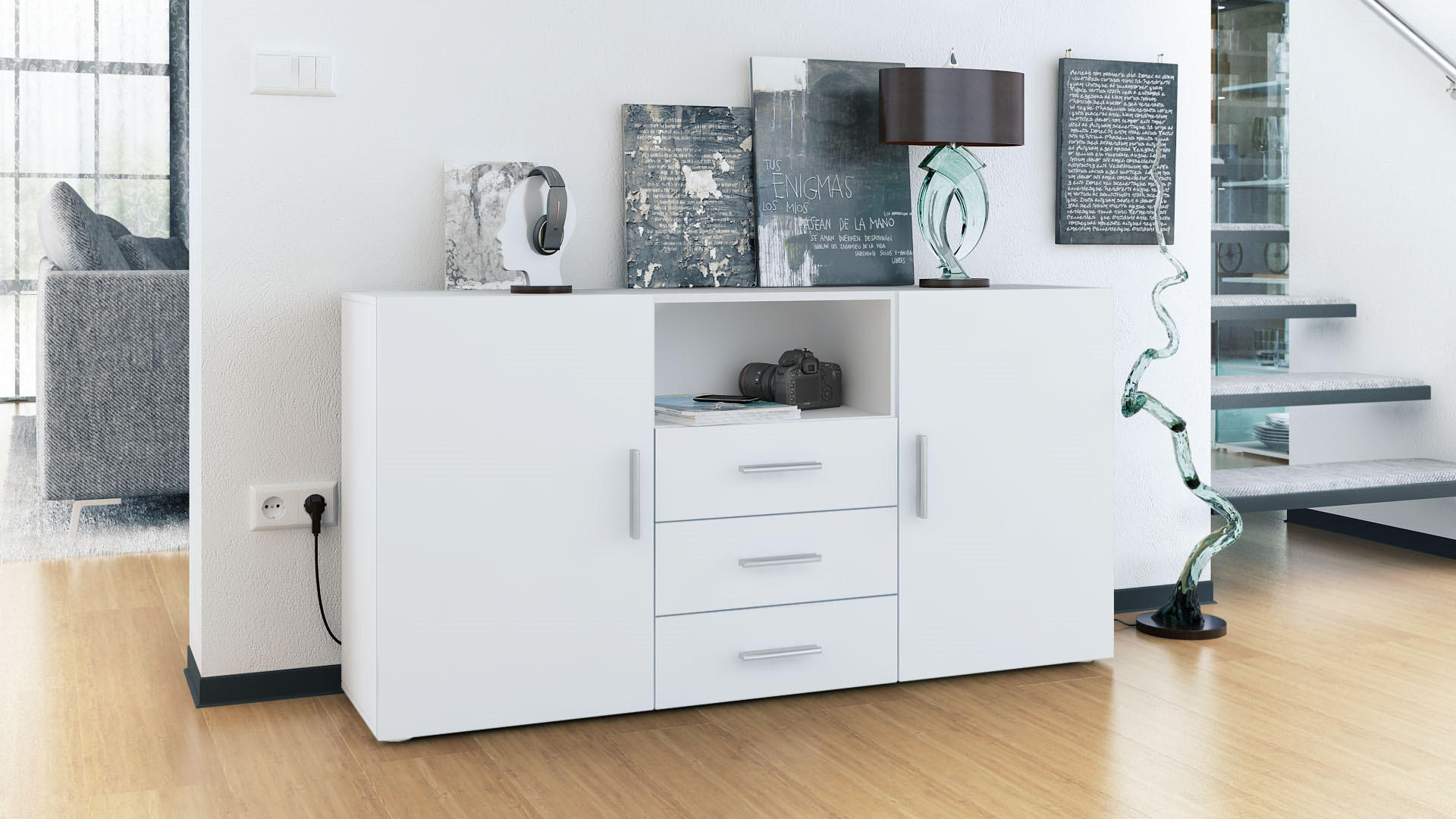 SIDEBOARD Skadu Front in Weiß matt - Weiß, Holzwerkstoff (138.5/71.5/35cm) - Vladon