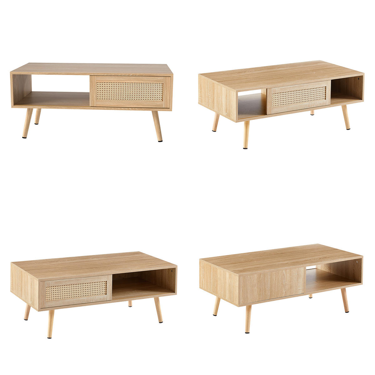 COUCHTISCH mit Stauraum, Holzwerkstoff und Rattan, Eiche - Eichefarben, Holzwerkstoff (105/55/40cm) - Meubles Cosy