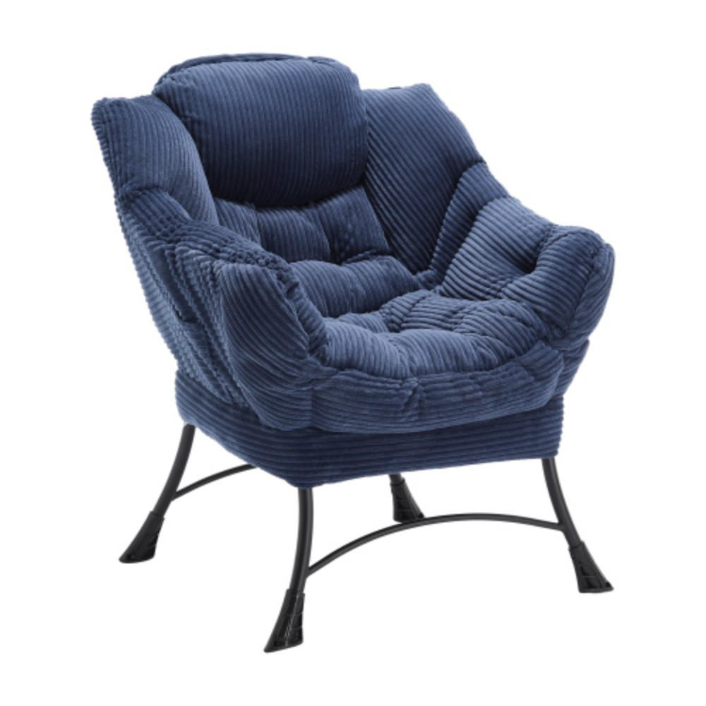 LOUNGESESSEL Relaxsessel mit Hocker,dicke Polsterung,Blau - Blau, Metall (70/95/64cm) - LVHOM
