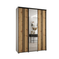 SCHWEBETÜRENSCHRANK 235,2/180/45 3-türig - Schwarz/Eiche Artisan, Holz/Metall (180/235/45cm) - Abiks Möbel