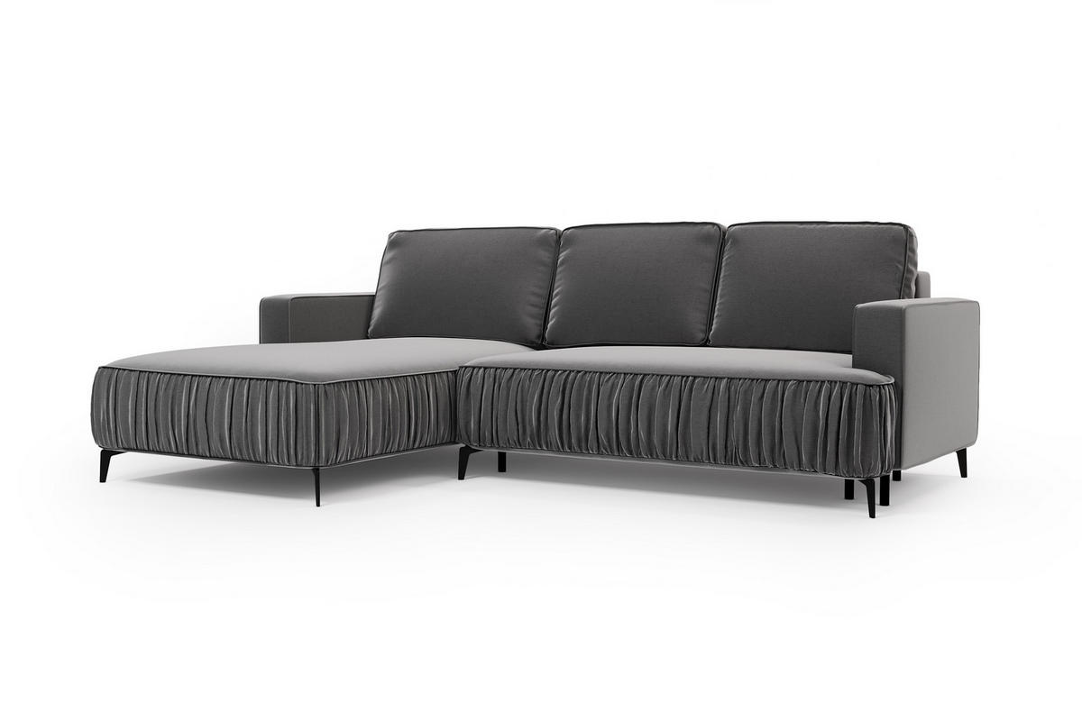 ECKSOFA GLANZ mit Schlaffunktion und Bettkasten – Grau, links - Schwarz/Grau, Textil/Metall (268/177cm) - MebleHot