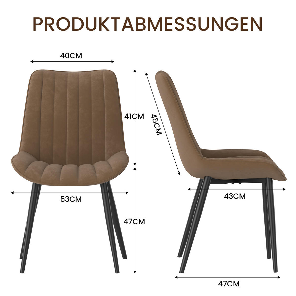 STUHL-SET 4 Stück Samt-YZ1 - Mokka, Textil/Metall (62.5/88/53cm) - HOMAVO