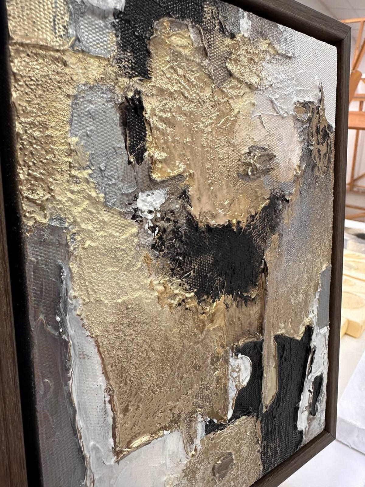 GEMÄLDE Goldene Fragmente Schattenfugenrahmen Grau 20x15 cm - Grau, Holz (20/15cm) - YS-art gallery