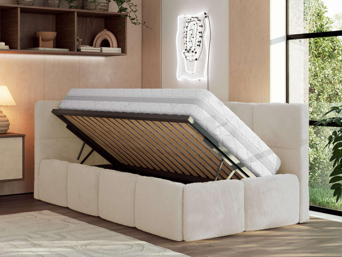 JUGENDBETT ARVO 90/200 - Creme Plüsch - Foam-Matratze - Links Seite - Creme, Textil (90/200cm) - MKS