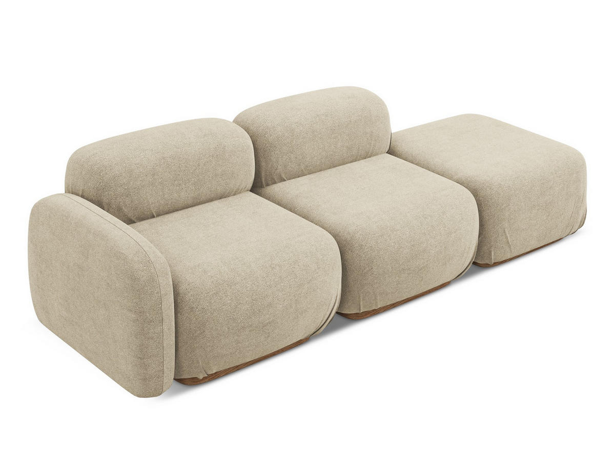 3-SITZER SOFA Rechts Bouclé Stoff Beige - Beige/Braun, Holz/Textil (258/73/95cm) - Makamii