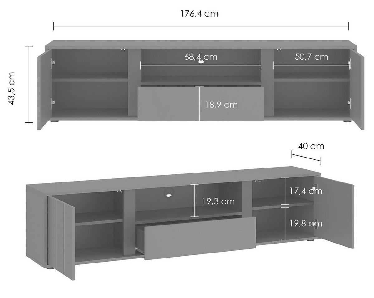 LOWBOARD Veddel grau-grün / anthrazit 177 / 43,5 / 40cm - Blaugrau/Grau, Holz/Holzwerkstoff (177/40/43.5cm) - Feldmann-Wohnen