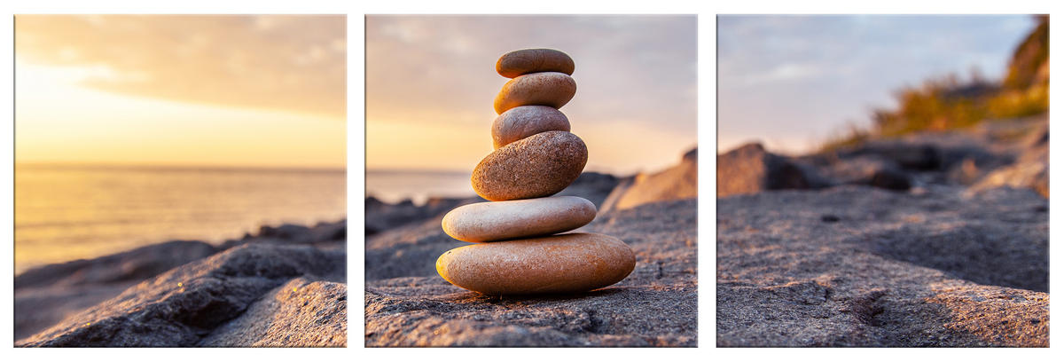 BILDER-SET aus Glas je 50x50 cm Steine Sonnenuntergnag - Gelb, Glas (150/50cm) - artissimo